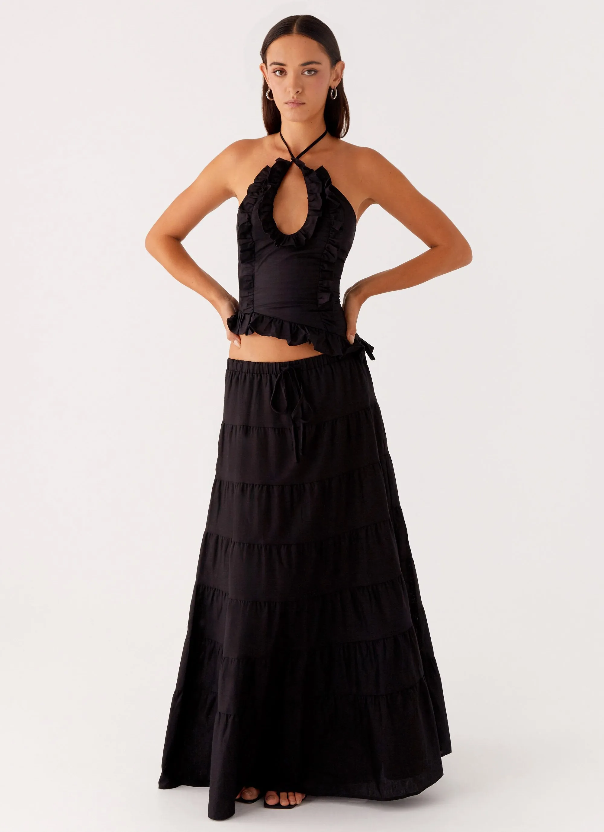 Earth Tones Mariella Linen Maxi Skirt - Black