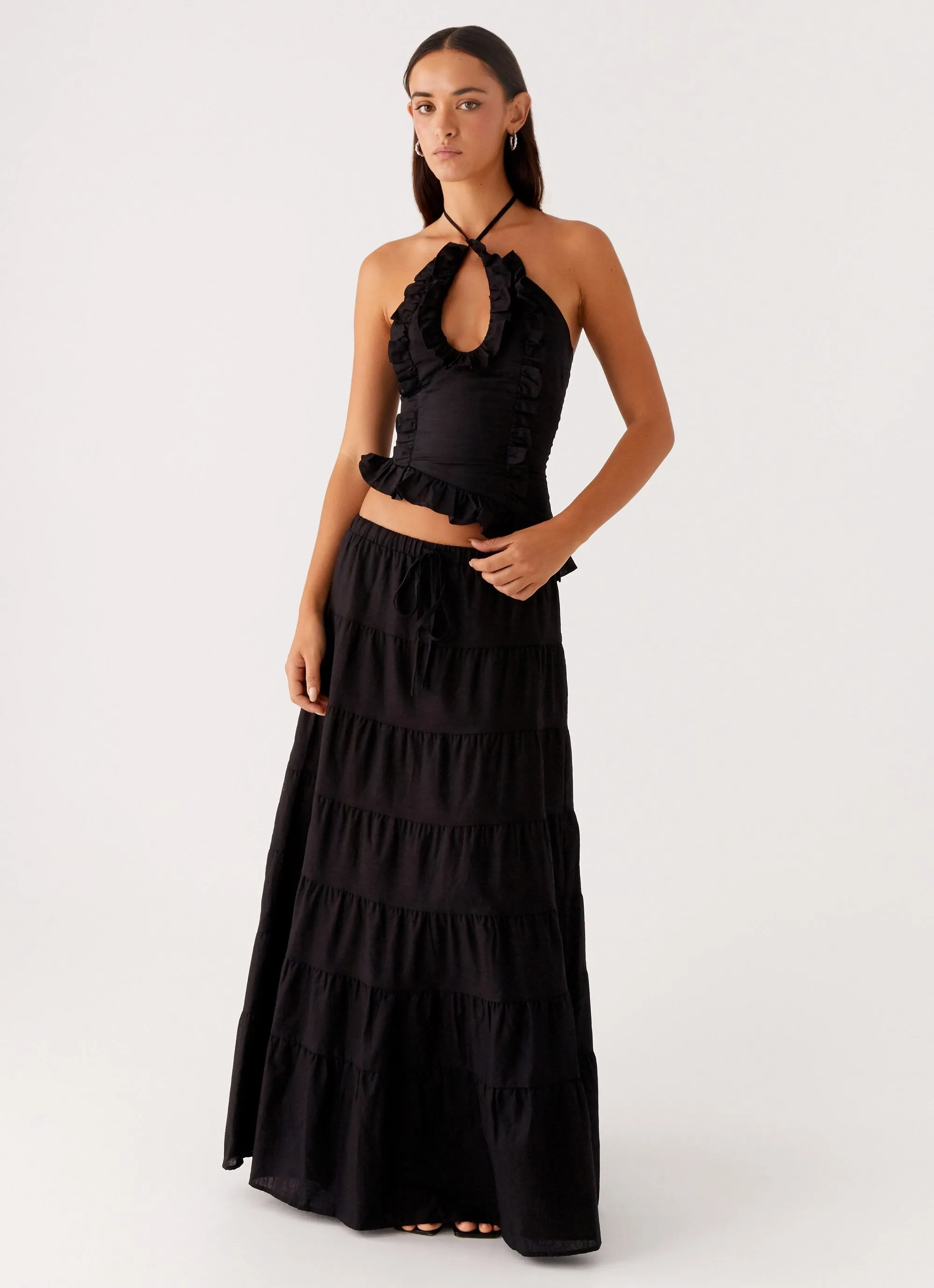 Mariella Linen Maxi Skirt - Black Minimal Design Cool Details