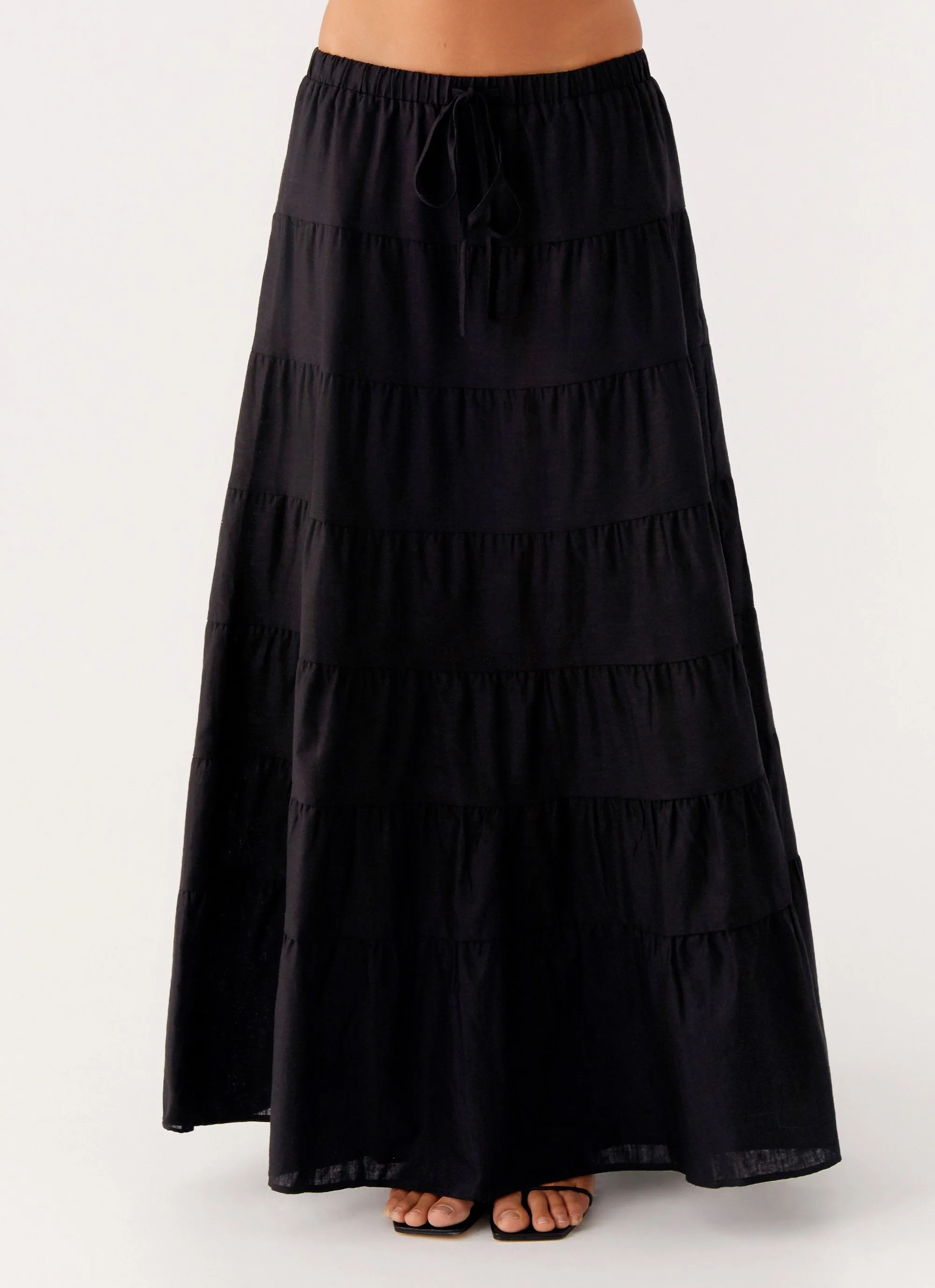 Pleated design Exclusive Drop Mariella Linen Maxi Skirt - Black