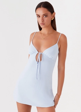Flora Linen Mini Dress - Baby Blue Villa Mood