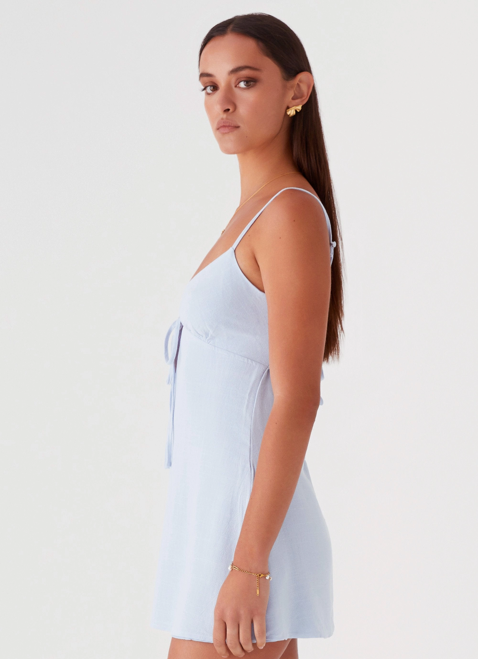 Flora Linen Mini Dress - Baby Blue Cruise-Wear