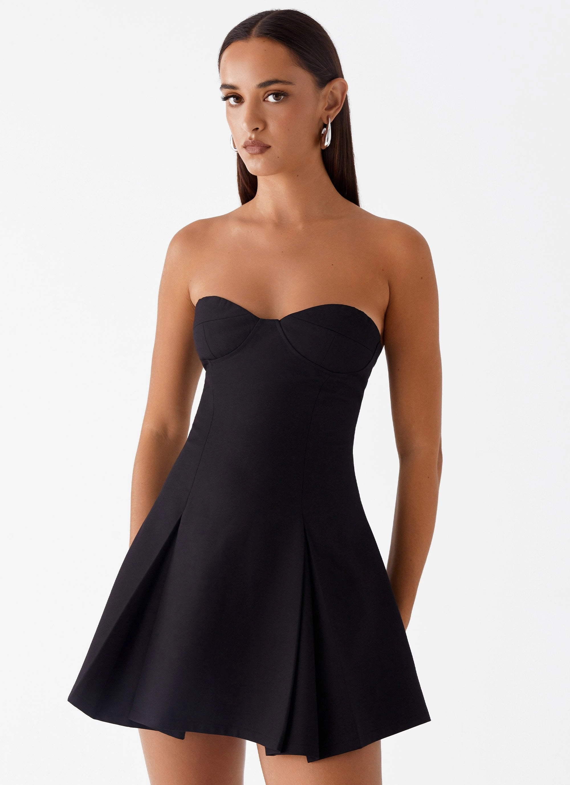 Victoria Strapless Mini Dress - Black Sleek Outline