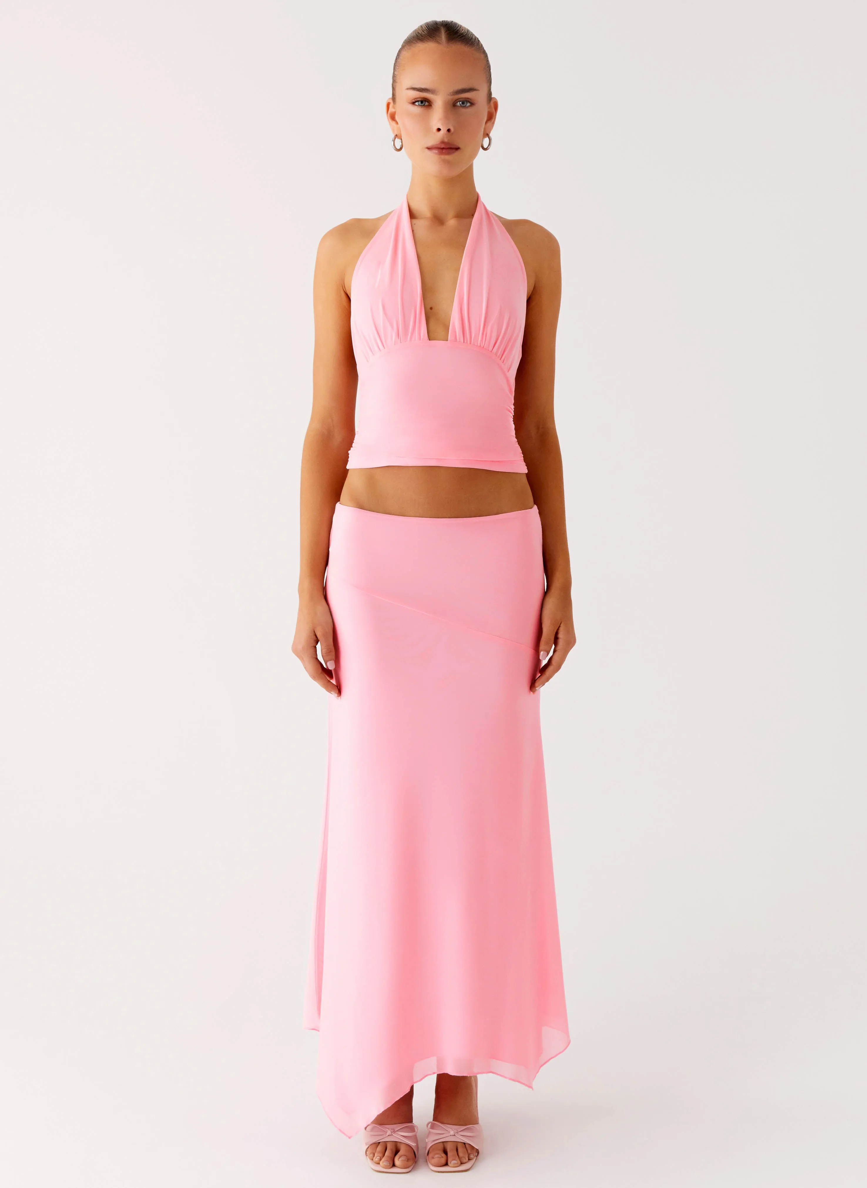Light Fabric Non Restrictive Kerrie Hanky Midi Skirt - Baby Pink