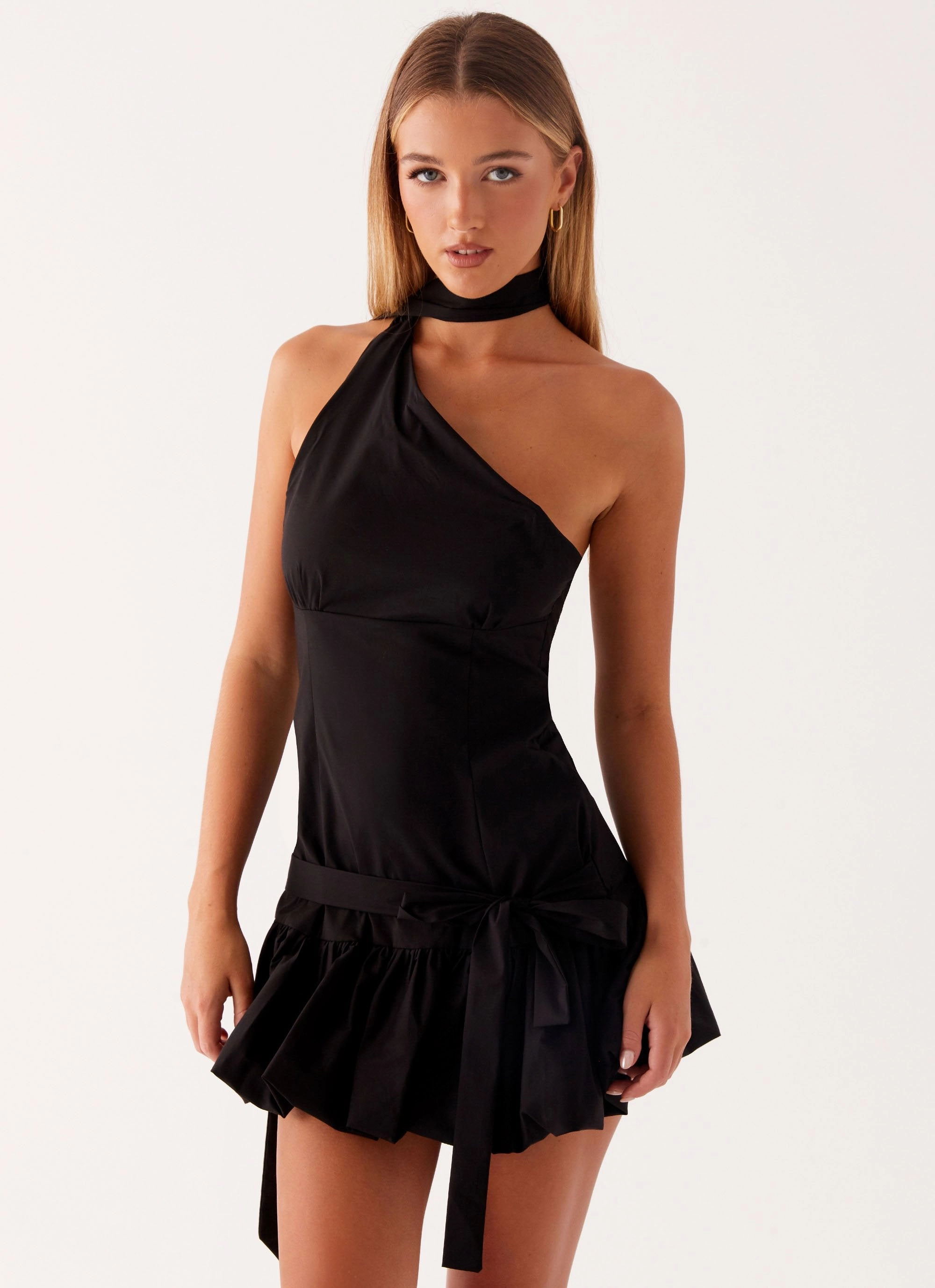 Belina Scarf Mini Dress - Black Layered Wear