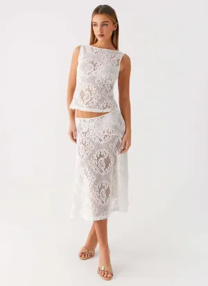 City Style Neutral Wear Virelle Lace Midi Skirt - Ivory