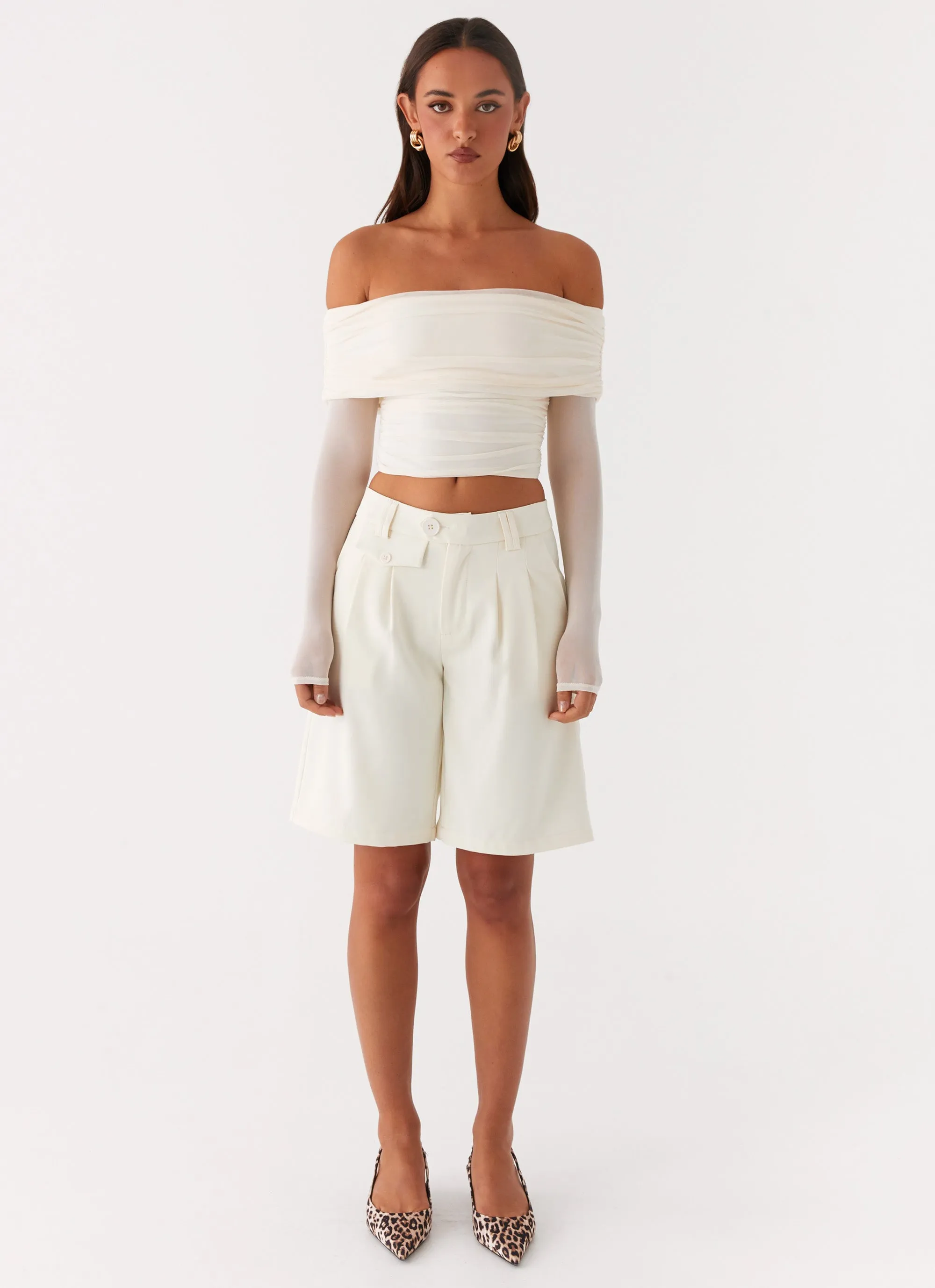 Vivianne Off Shoulder Top - Ivory All Weather Performance Fabric FlexibleCollar