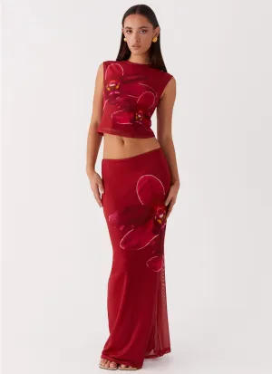 Waiting For Dawn Mesh Maxi Skirt - Rosa Contrast Stitching