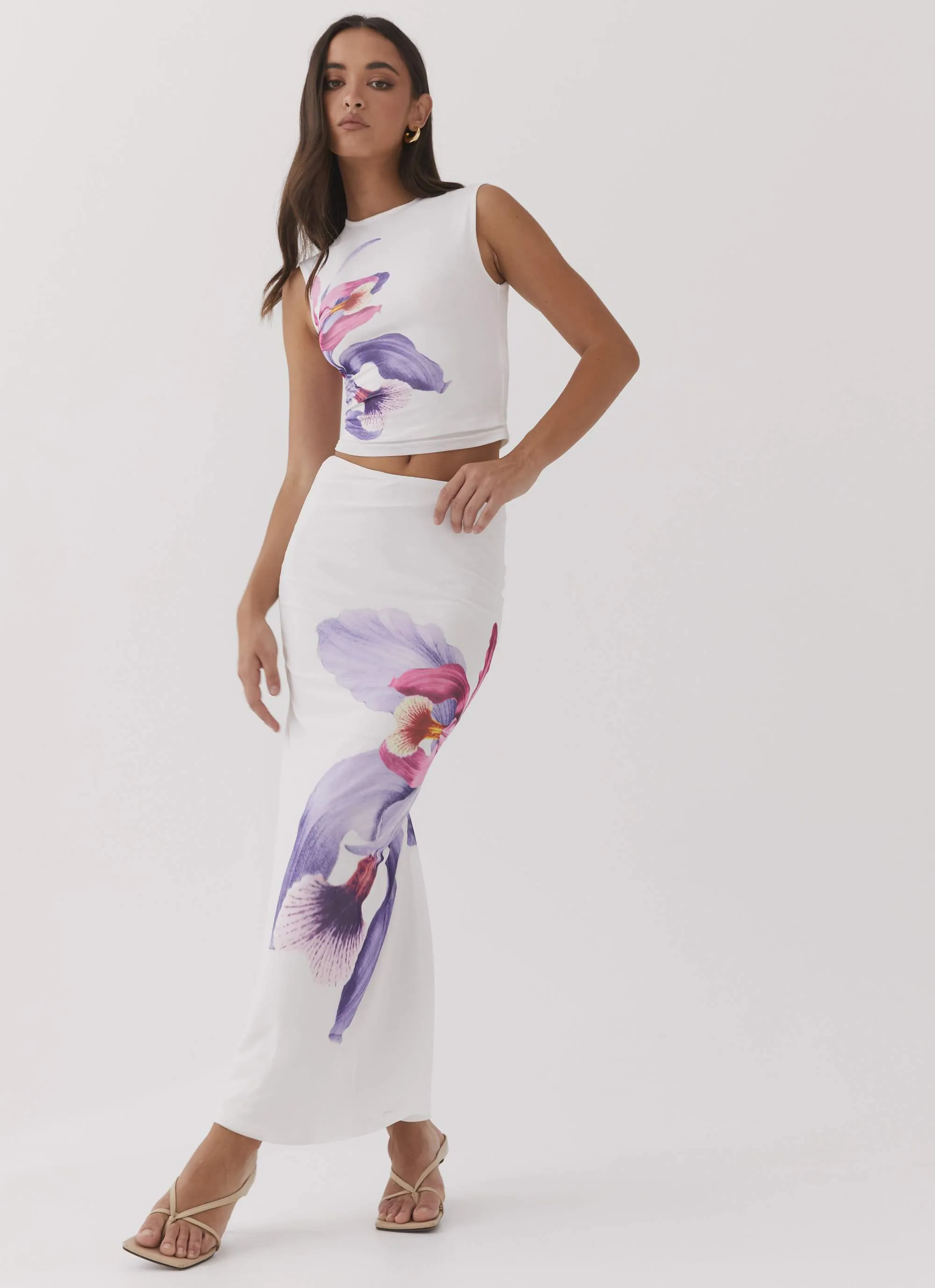 Waiting For Dawn Mesh Maxi Skirt - White button detail