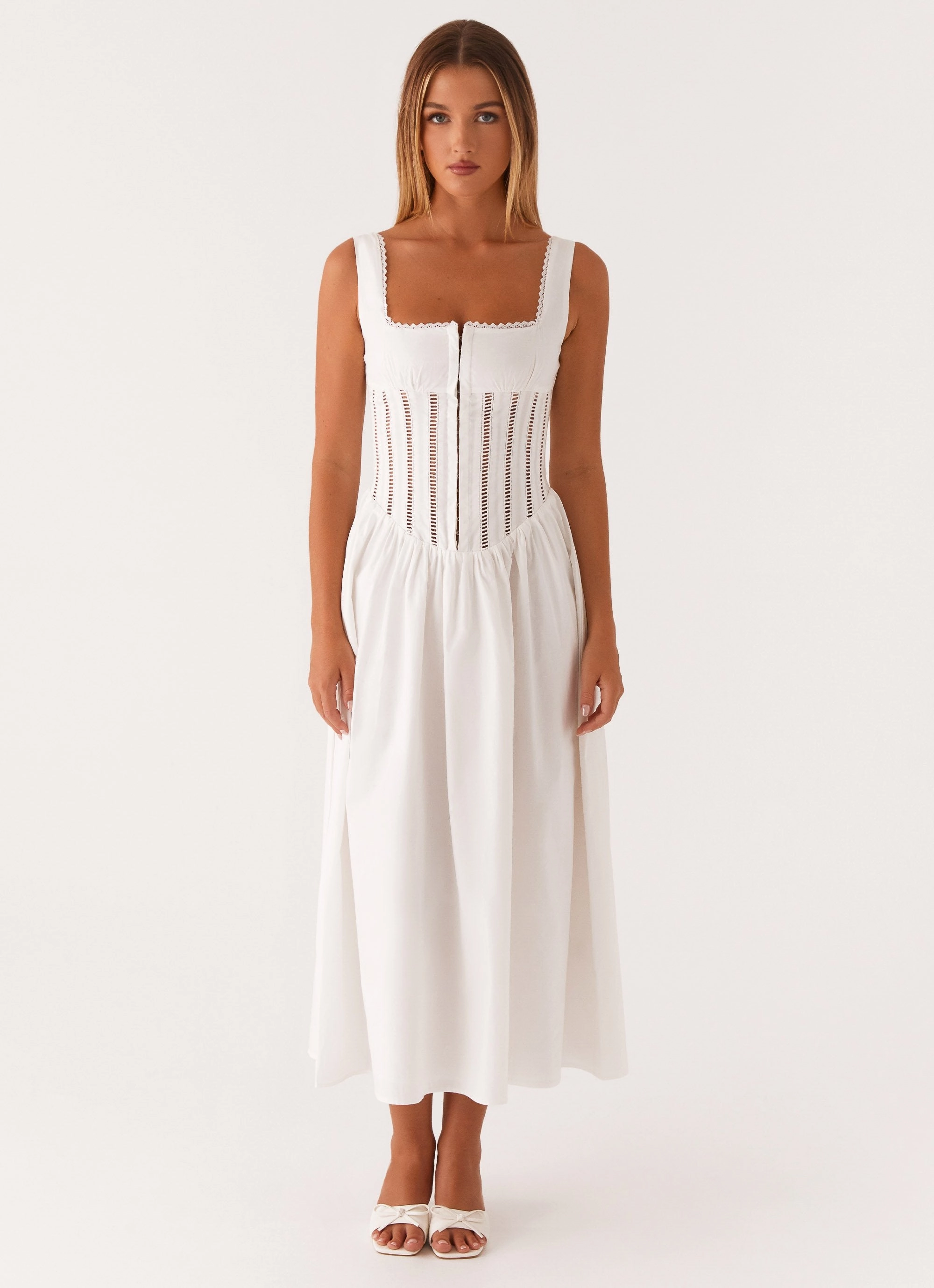 spring outfit Waiting On You Midi Dress - White