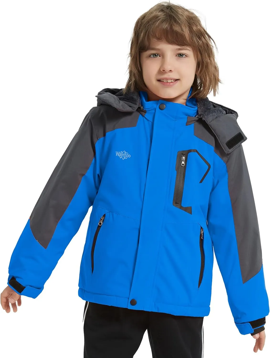 Wantdo Boy's Waterproof Ski Jacket Fleece Snowboarding Jackets Warm Thick Winter Coat Hooded Raincoats