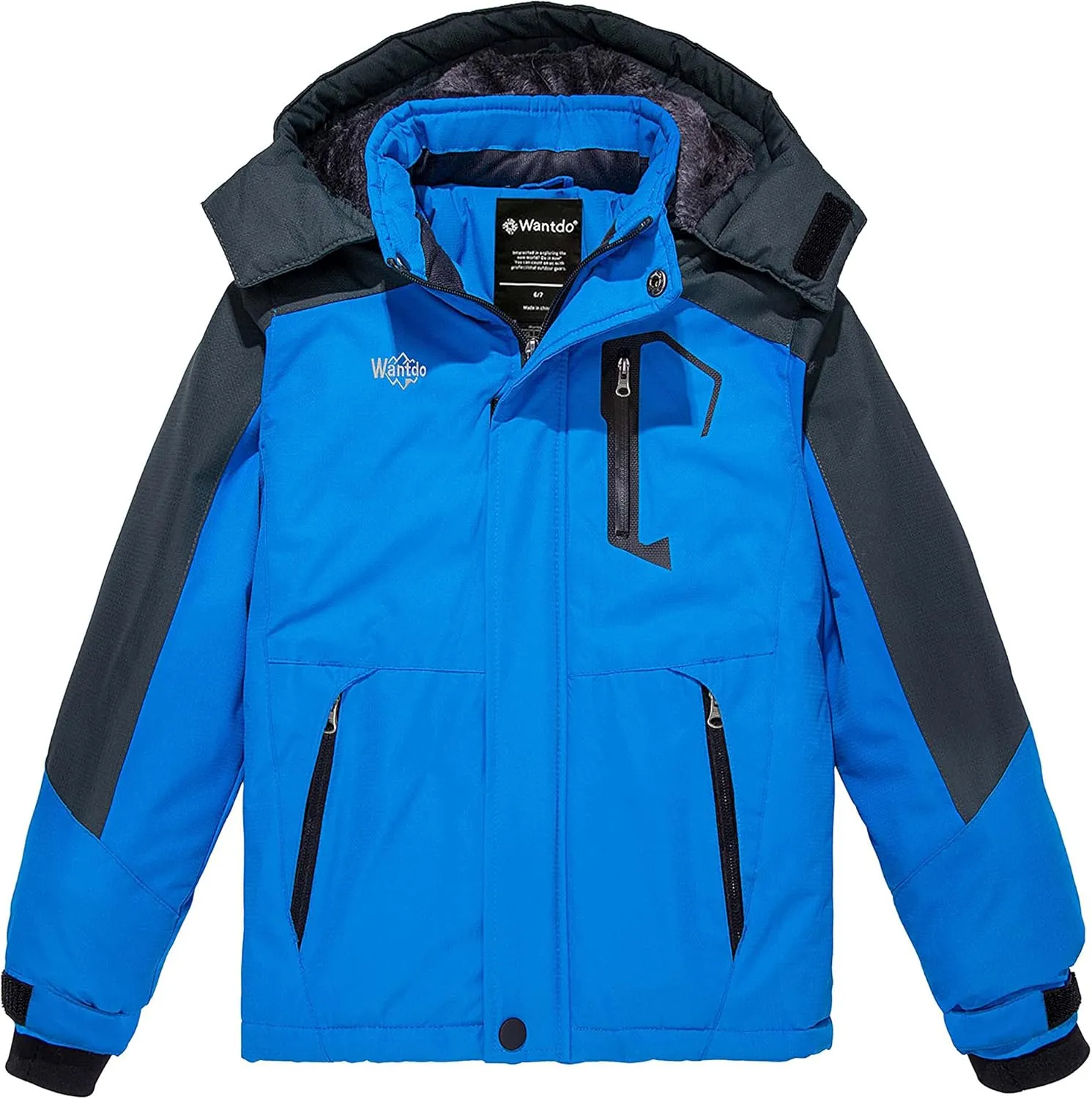 Wantdo Boy's Waterproof Ski Jacket Fleece Snowboarding Jackets Warm Thick Winter Coat Hooded Raincoats