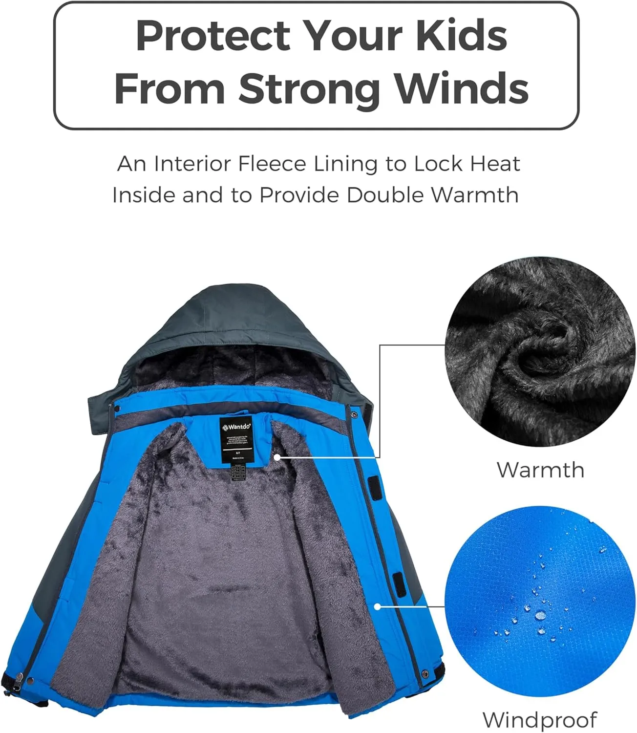 Wantdo Boy's Waterproof Ski Jacket Fleece Snowboarding Jackets Warm Thick Winter Coat Hooded Raincoats