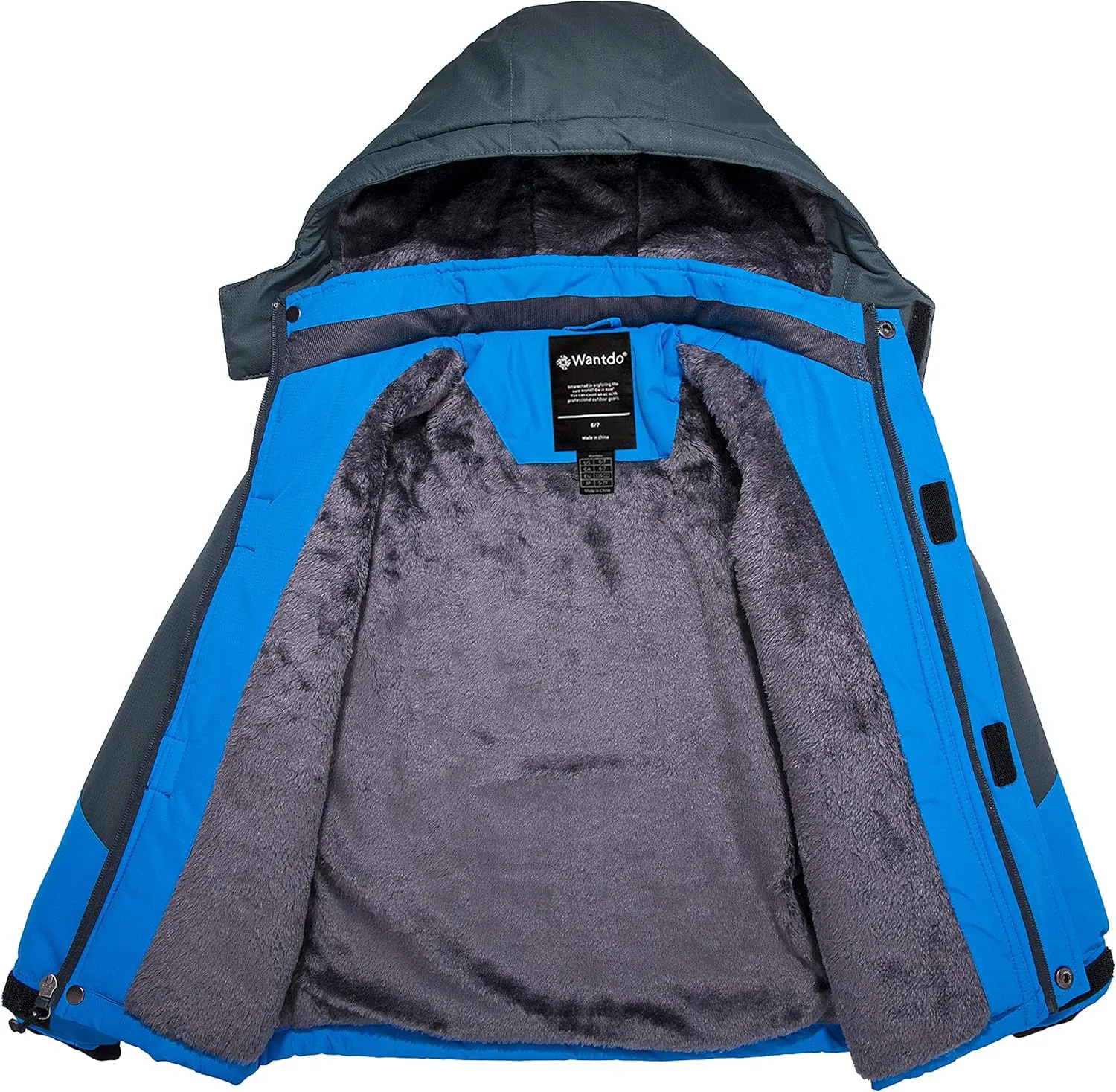Wantdo Boy's Waterproof Ski Jacket Fleece Snowboarding Jackets Warm Thick Winter Coat Hooded Raincoats