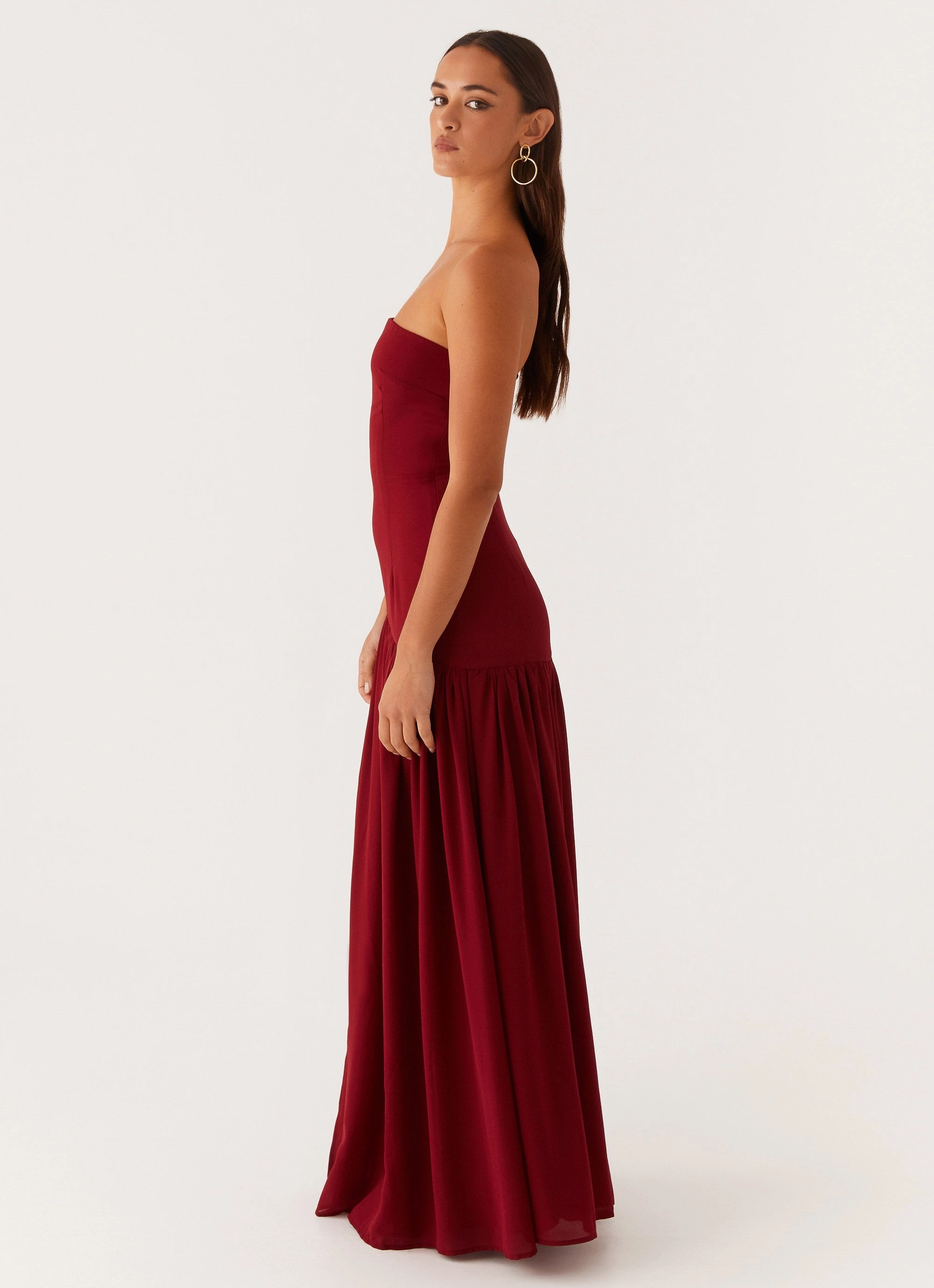 Eden Strapless Maxi Dress - Maroon Compact Fit