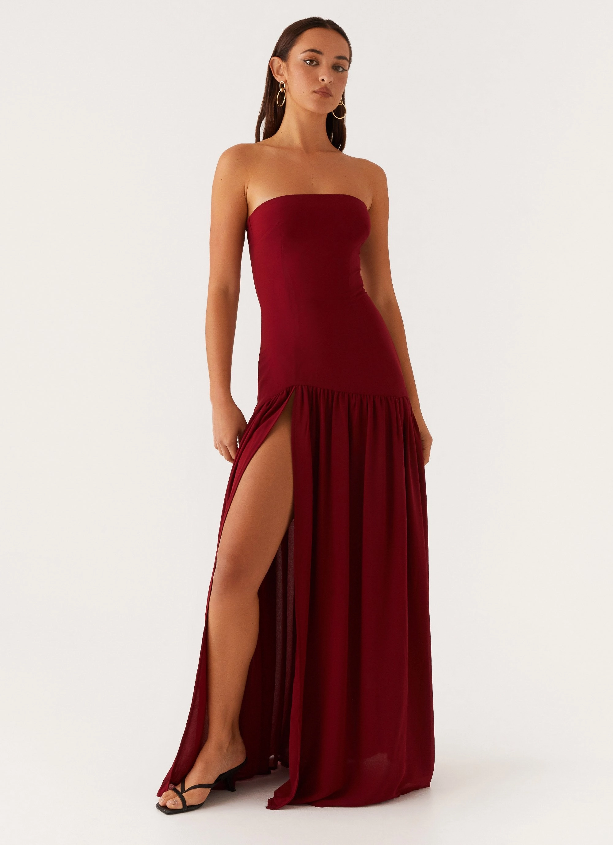 Eden Strapless Maxi Dress - Maroon Night Out Smart touch