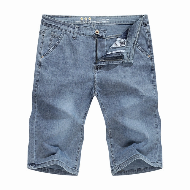 West Louis? Light Blue Regular Stretchy Denim Shorts Abrasion Resistant Fabric Midweight Texture