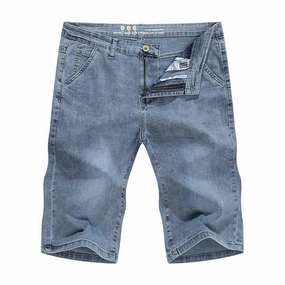 West Louis? Light Blue Regular Stretchy Denim Shorts Abrasion Resistant Fabric Midweight Texture