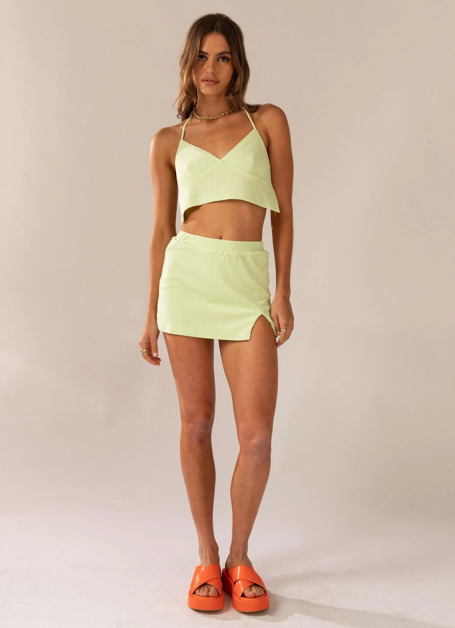 NeutralPalette Warmer Water Terry Halter Crop - Lime Green
