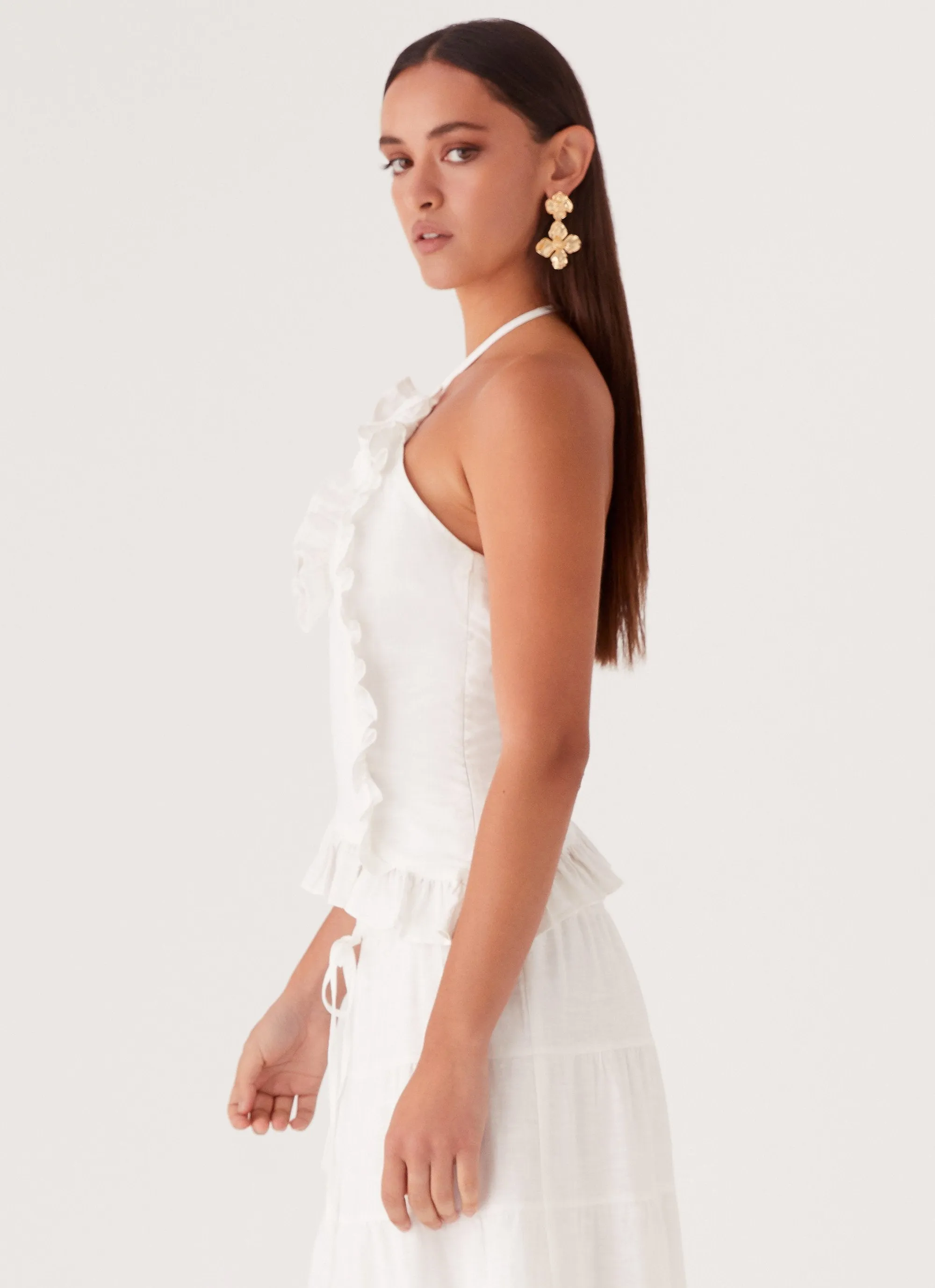 Mariella Linen Top - White Classic Hoodie Soft Touch Blend