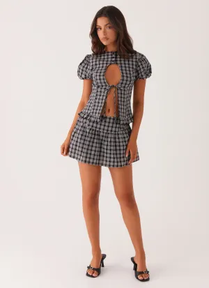 Annie Mini Skirt - White Black Check raw hem