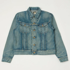 RRL 'Leeland' Denim Trucker Jacket - Heavy Wash Pastel Shade ReinforcedElbows