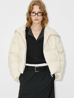 Wool Collar Cropped Down Jacket No Wrinkle