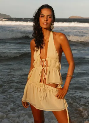 Dione Halter Top - Pastel Yellow Cozy Blouse StretchMaterial