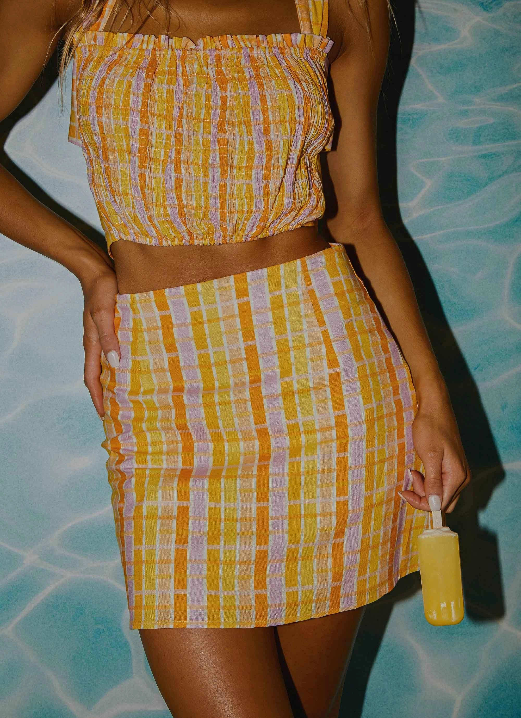 From The Beach Linen Mini Skirt - Splice Check Timeless Layers