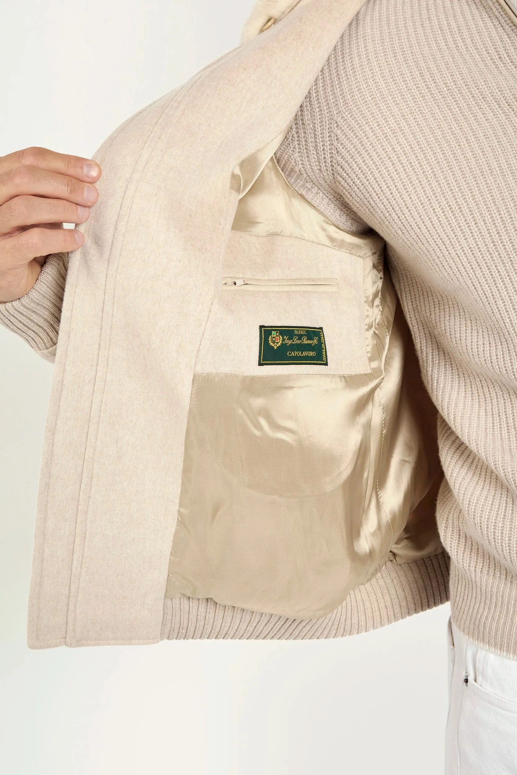 Sand bomber with removable mink collar ?C Made in Italy Flex Fit Design