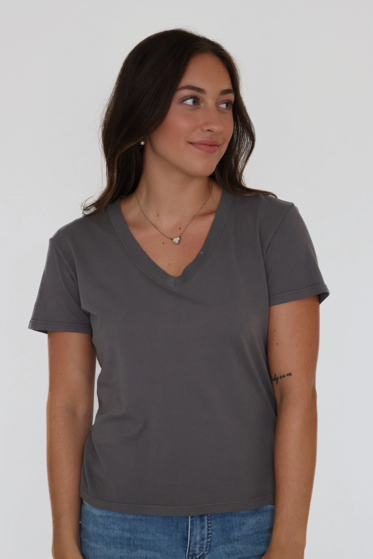 Temperature Control Fabric Reinforced Neckline Detail Weekdays V-Neck Tee