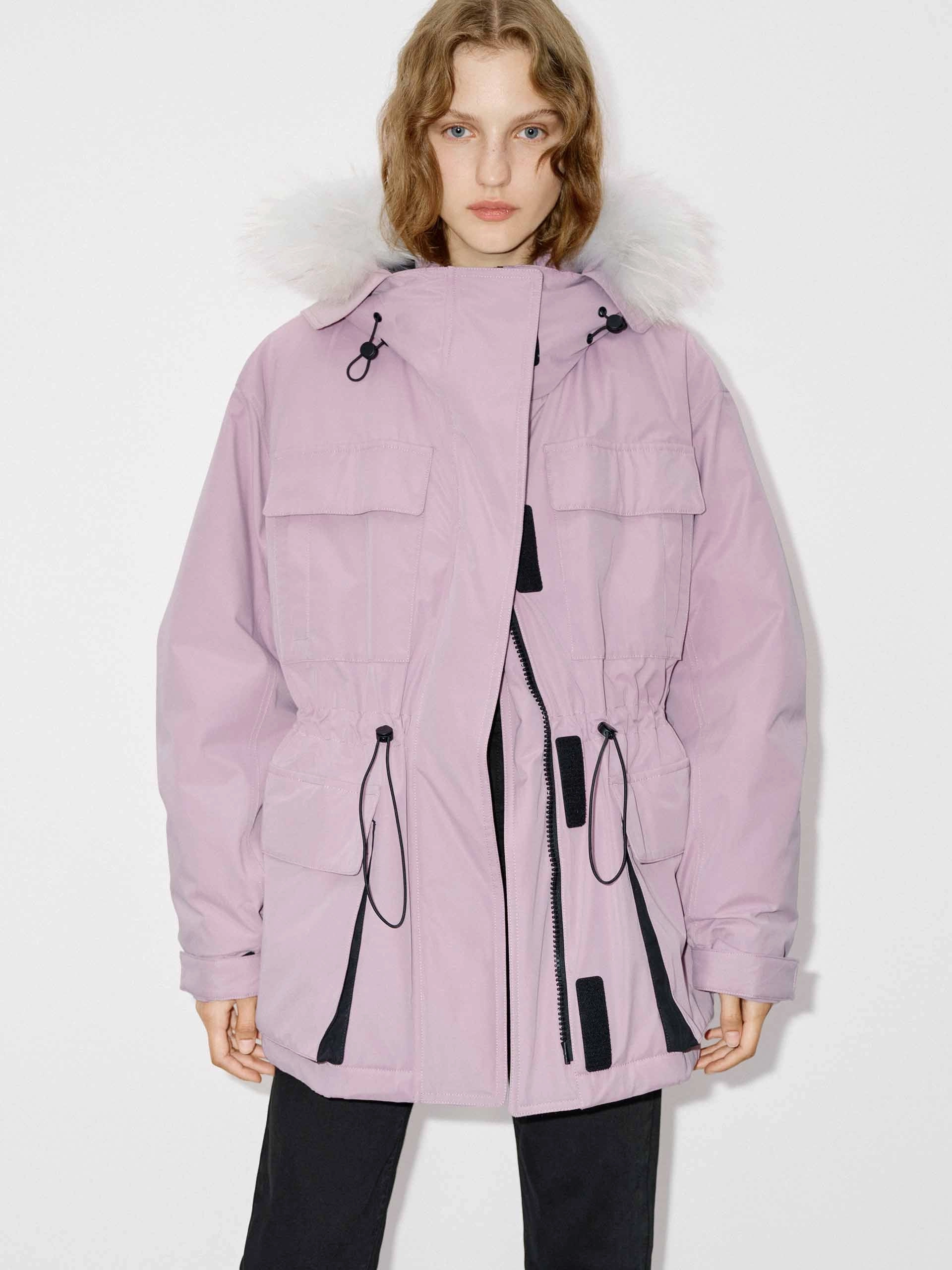 Stylish Chill Piece Shrink Resistant Treatment Drawstring Hooded Puffer Jacket