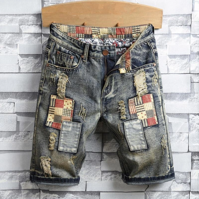Sneakers low waisted West Louis? Ripped Patch Streetwear Retro Denim Shorts