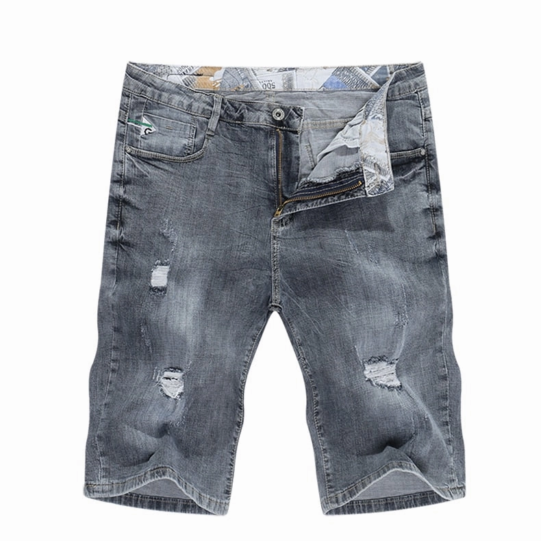 Low Profile Zipper West Louis? Ripped Stretch Denim Shorts
