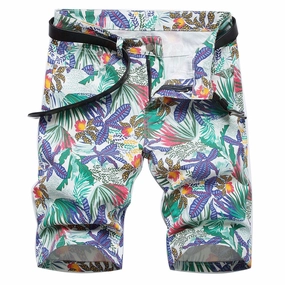 West Louis? Tropical Floral Digital Print Stretch Denim Shorts Flame Retardant Coating Fast Absorption Textile