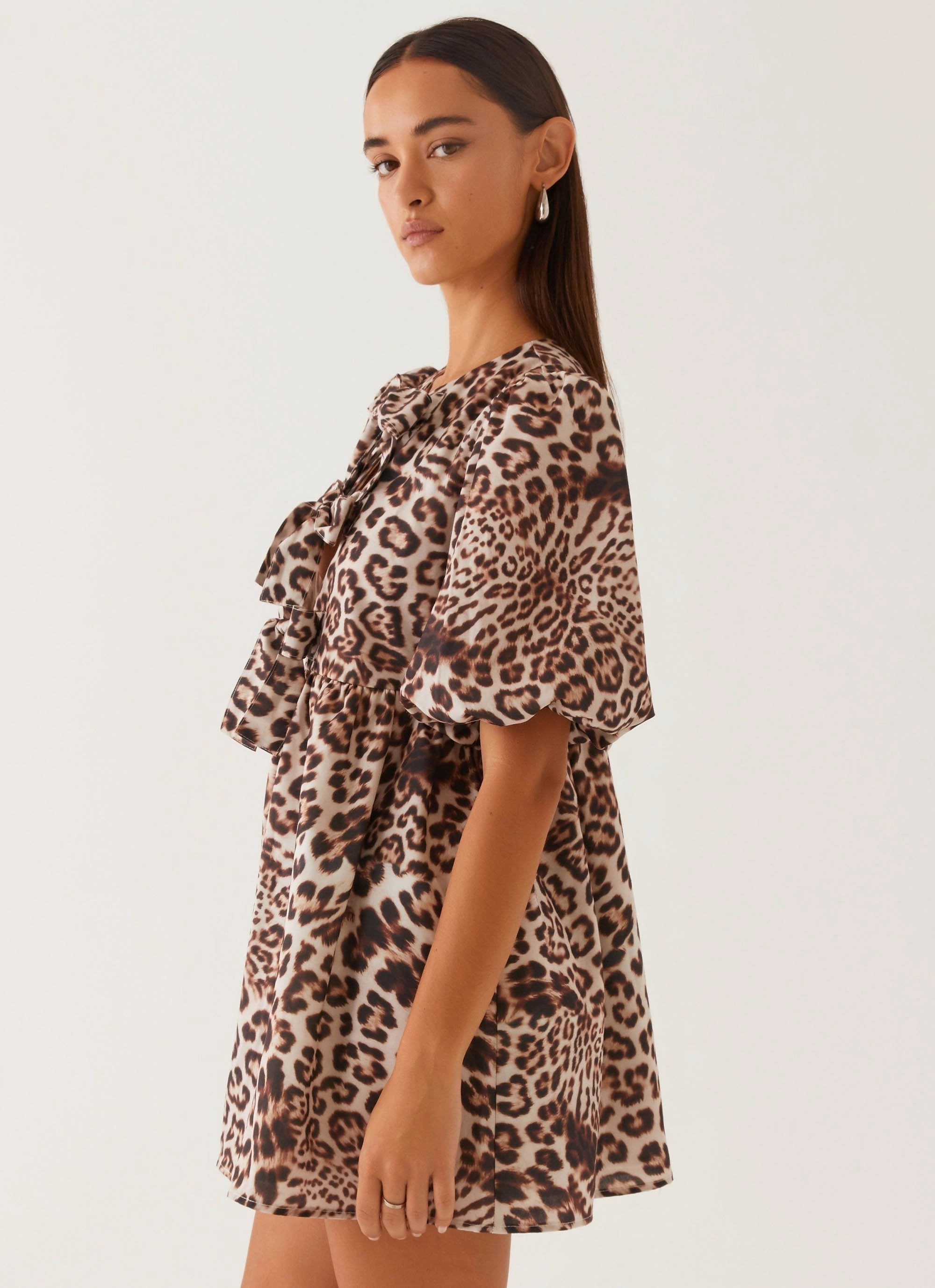 Natural Aesthetic Western Wind Tie Mini Dress - Leopard