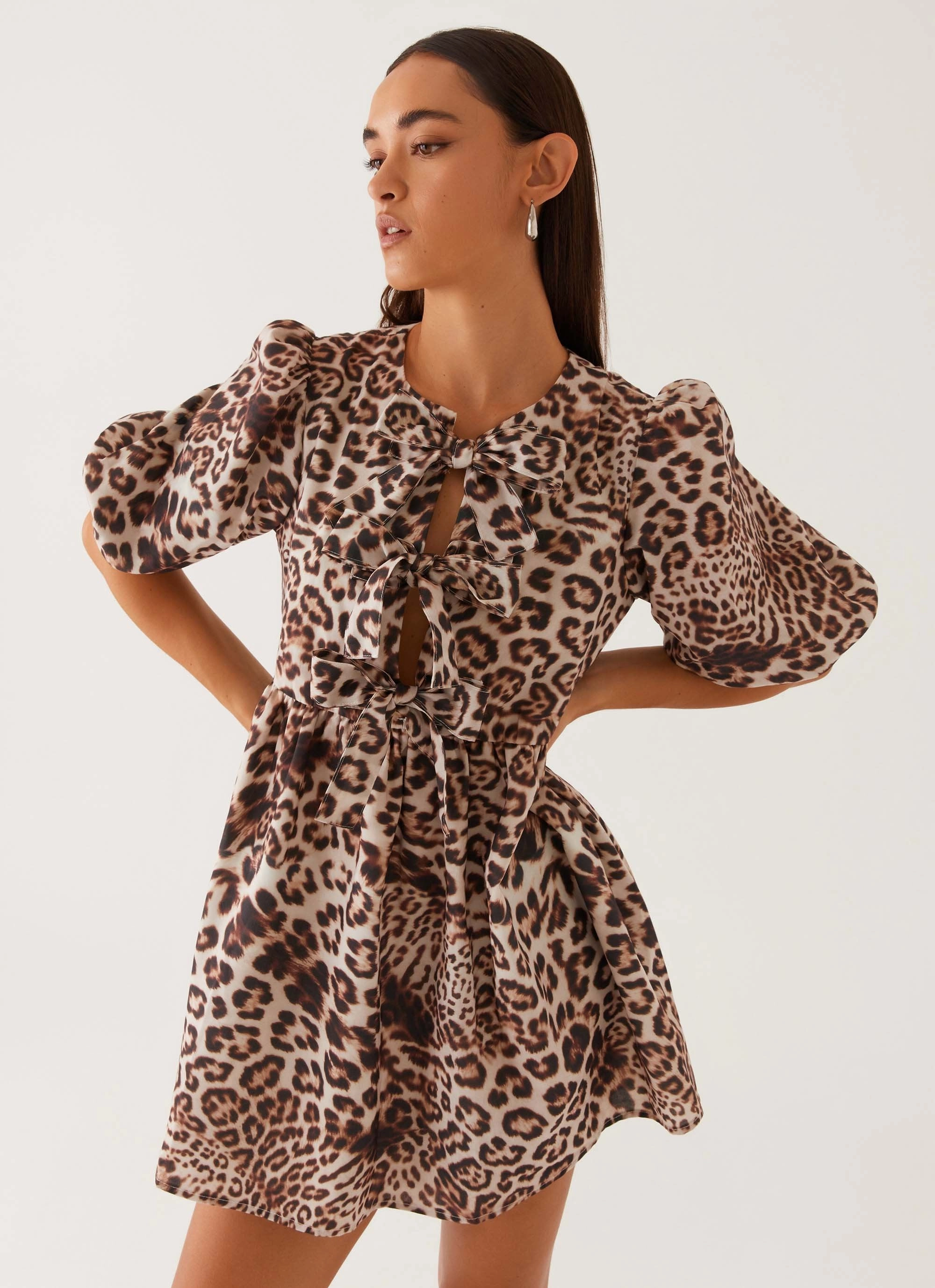 Day Chic Western Wind Tie Mini Dress - Leopard
