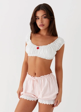 Weston Lace Trim Shorts - Pink Gingham Snag Free Fabric Everyday Essential
