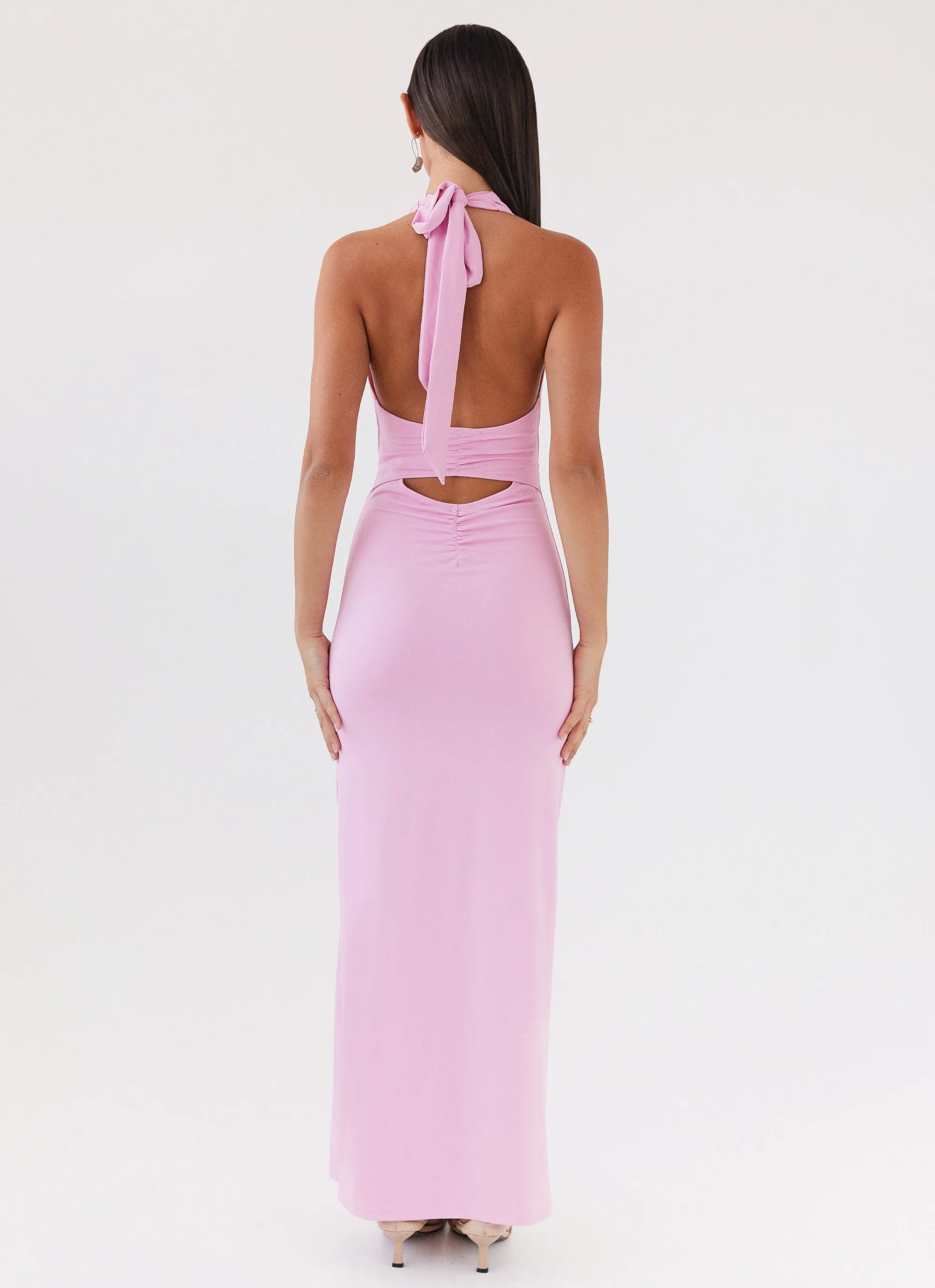 Whisked Away Halterneck Maxi Dress - Pink Fitted Silhouette Luxurious Feel