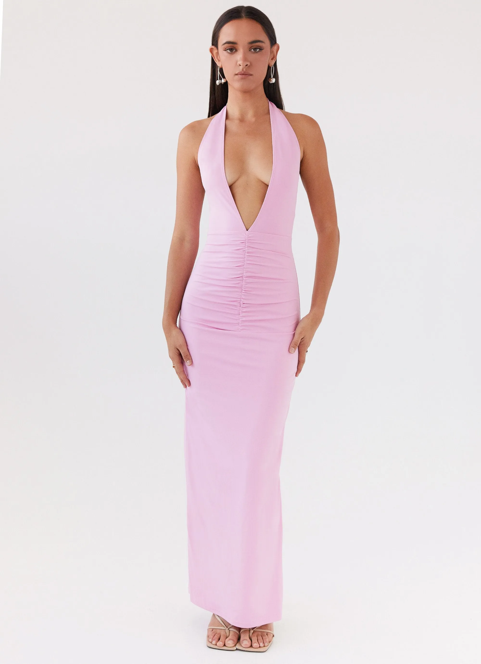Whisked Away Halterneck Maxi Dress - Pink Animal Print Fashion Forward Design