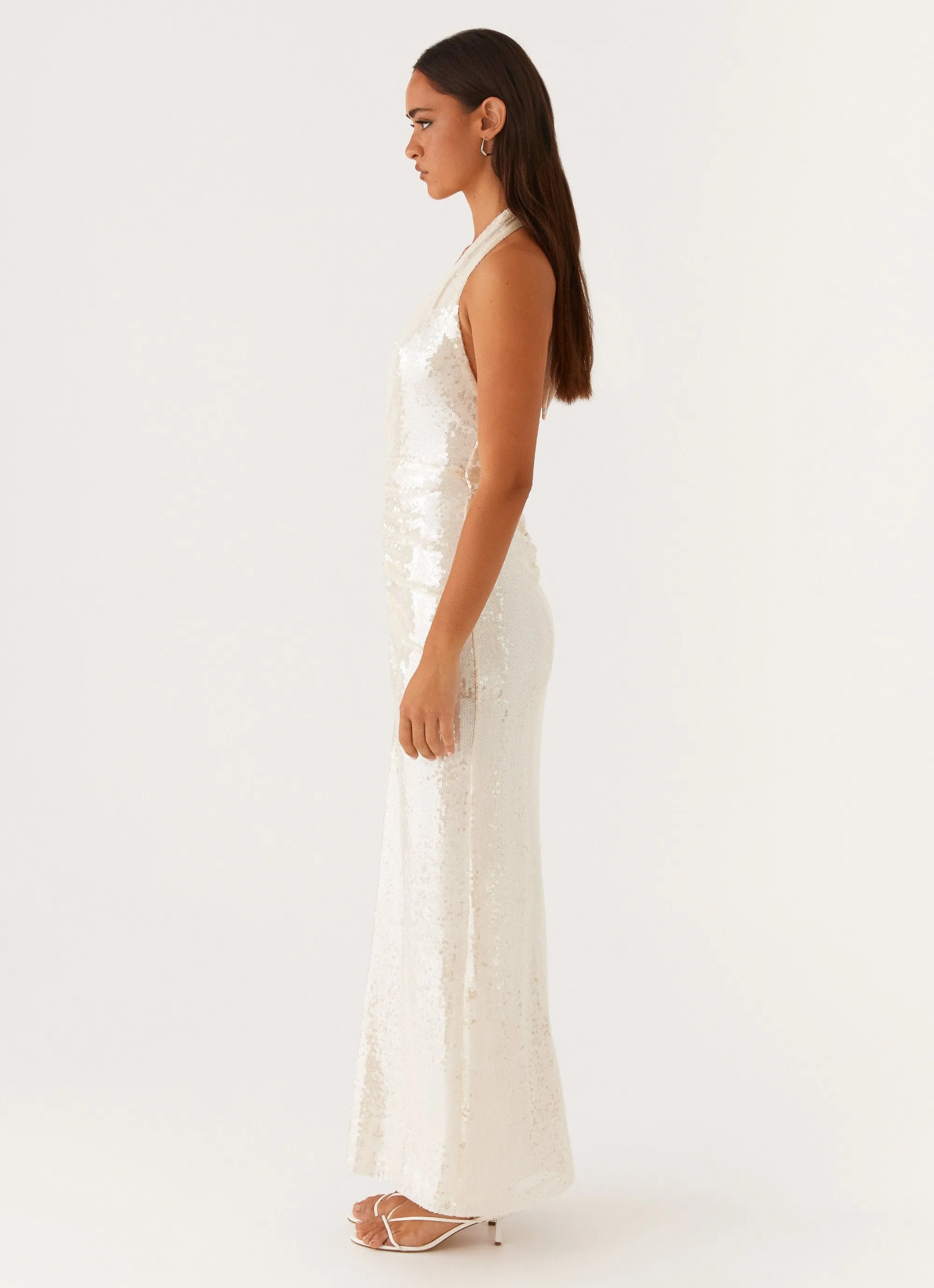 Tall friendly Whisked Away Halterneck Maxi Dress - White