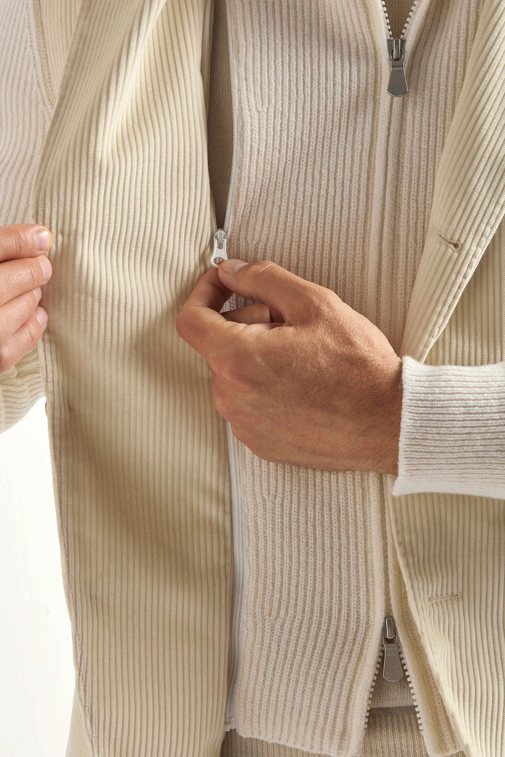 White corduroy and knit jacket - Made in Italy Ultraviolet Protection