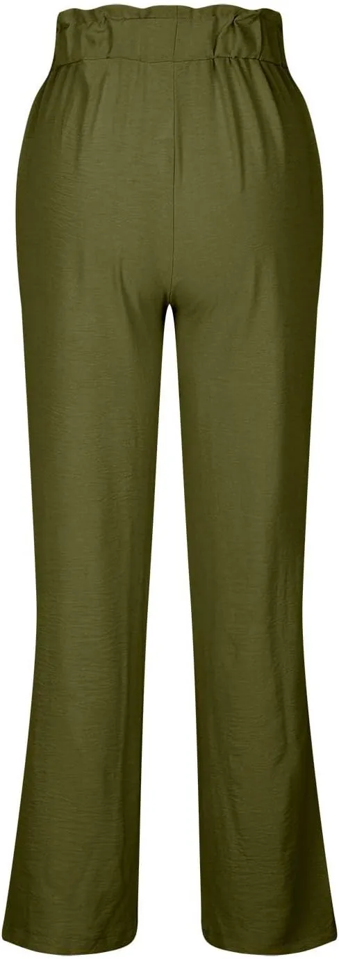 Wide Leg Pants for Women Trendy Elastic Waist Straight Full Length Trousers Loose Fit Casual Comfy Soft Outdoor Pants