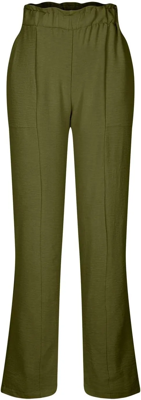 Wide Leg Pants for Women Trendy Elastic Waist Straight Full Length Trousers Loose Fit Casual Comfy Soft Outdoor Pants