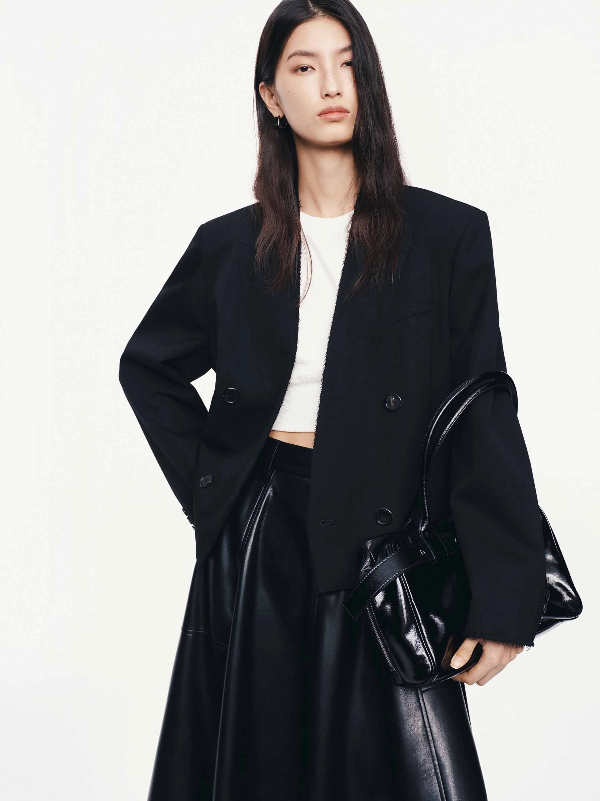 Wind Shield Bold Statement Peak Lapel Cropped Blazer