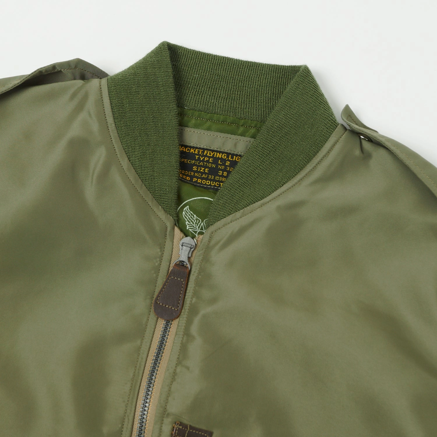 Buzz Rickson's L-2 'Reed Products Inc.' Flight Jacket - Olive Drab heavy duty fabric ripstop fabric
