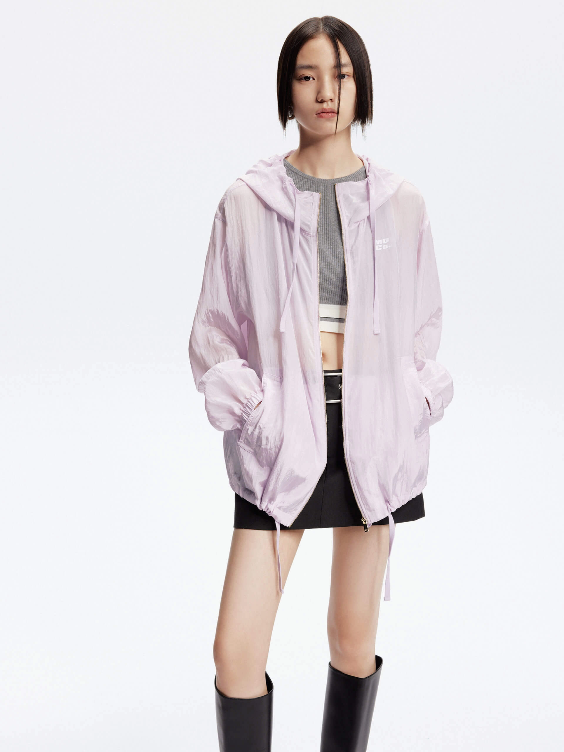 Crinkled Textured Hood Jacket Teflon Coated