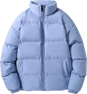 Winter Puffer Jacket for Men Full Zip Stand Collar Bubble Down Coats Insulated Thicken Windproof Windbreaker