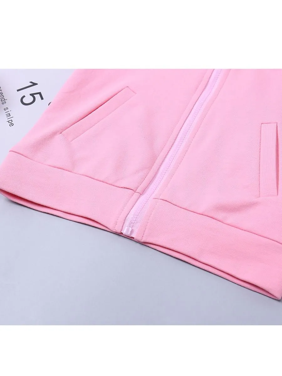 Winter Sportswear Outfit Set Long Sleeve Floral Jacket Top and Elastic Waist Long Pants