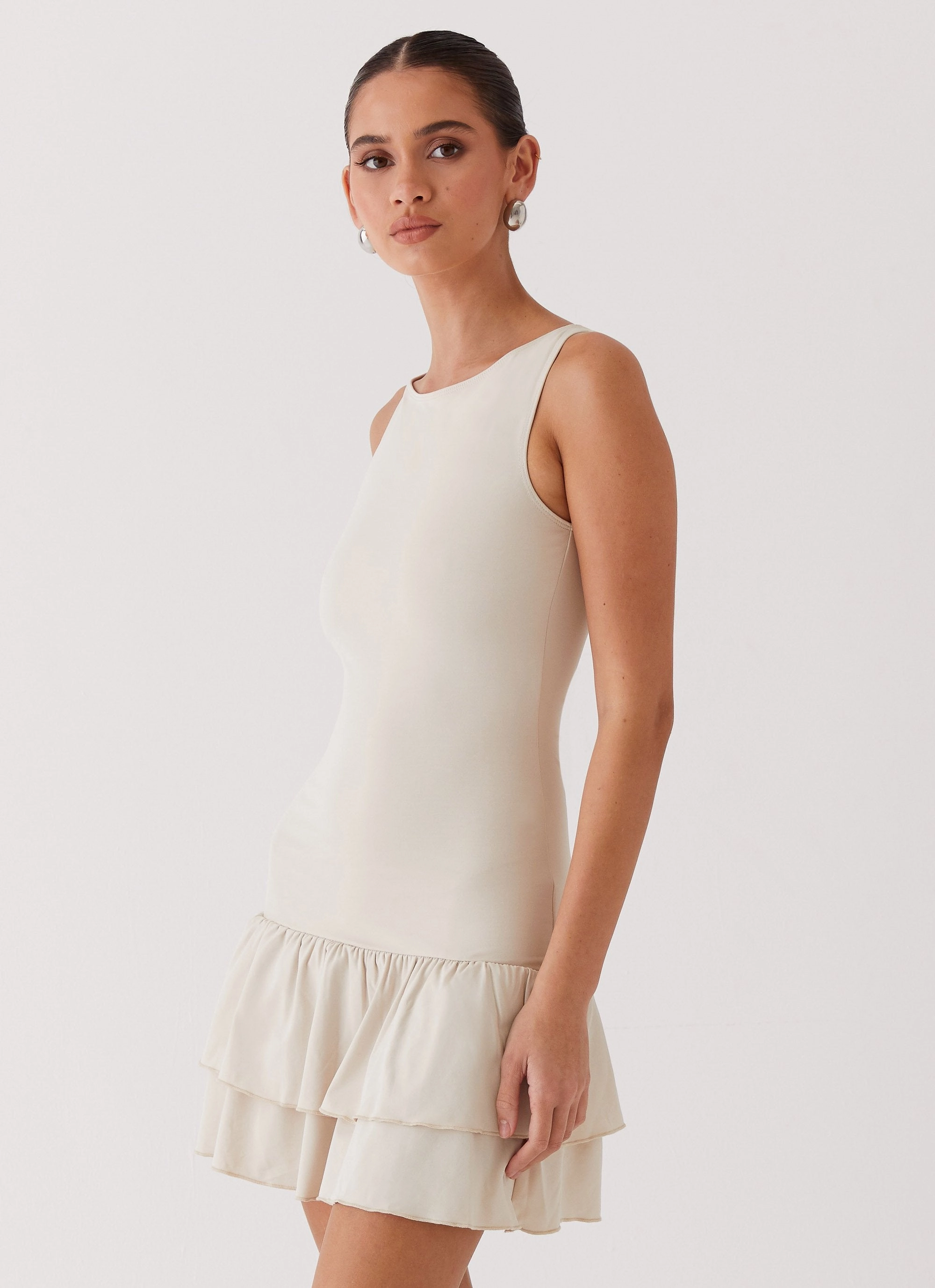 Vibrant Light Rhiannon Frill Mini Dress - Ivory