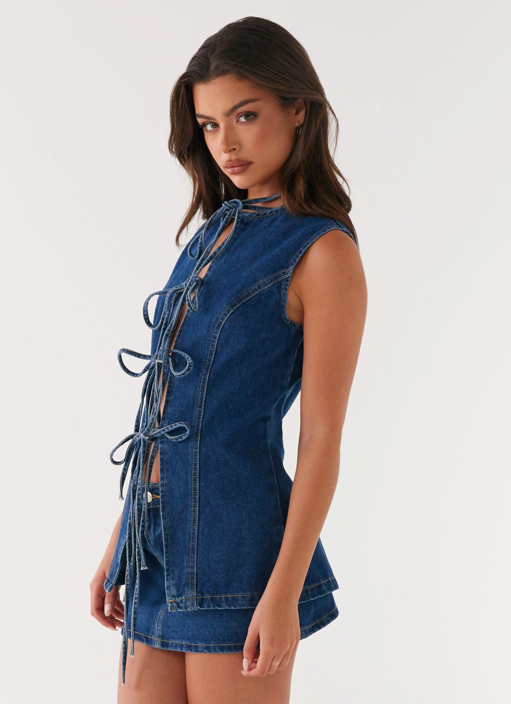 FadeResistant Coating StainRepellentCoating Wish You Luck Denim Top - Dark Blue